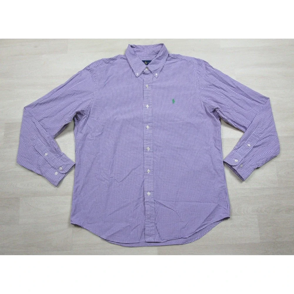 Polo Ralph Lauren Shirt Men's (L) Purple Gingham Plaid Button Down Preppy Y2K